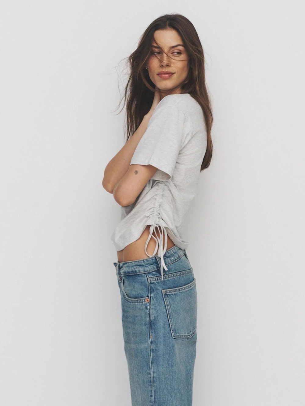 Universal Thread Side-Tie Shortsleeve Crop Boxy T-Shirt White Slub X-Large